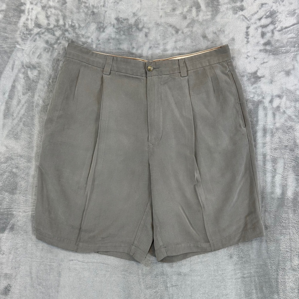 Tommy Bahama Silk Pleated Shorts Mens Size 34 Taupe Gray Luxury‎ Resort
